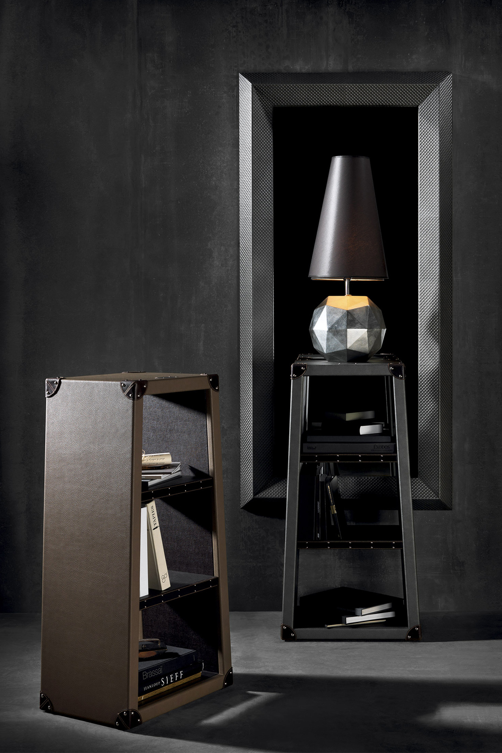 Contemporary Office shelf, The compass office desk is adorned in leather